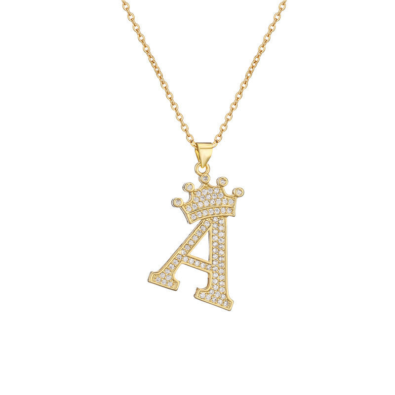 Wholesale Gold Plated Zirconia Letter Copper Necklace